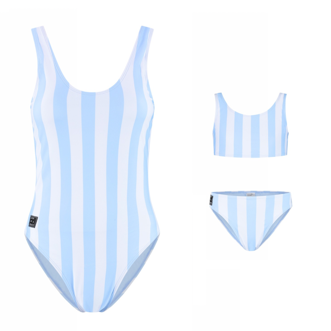 Striped, Light Blue, Mother and Daughter Swimsuit/Bikini