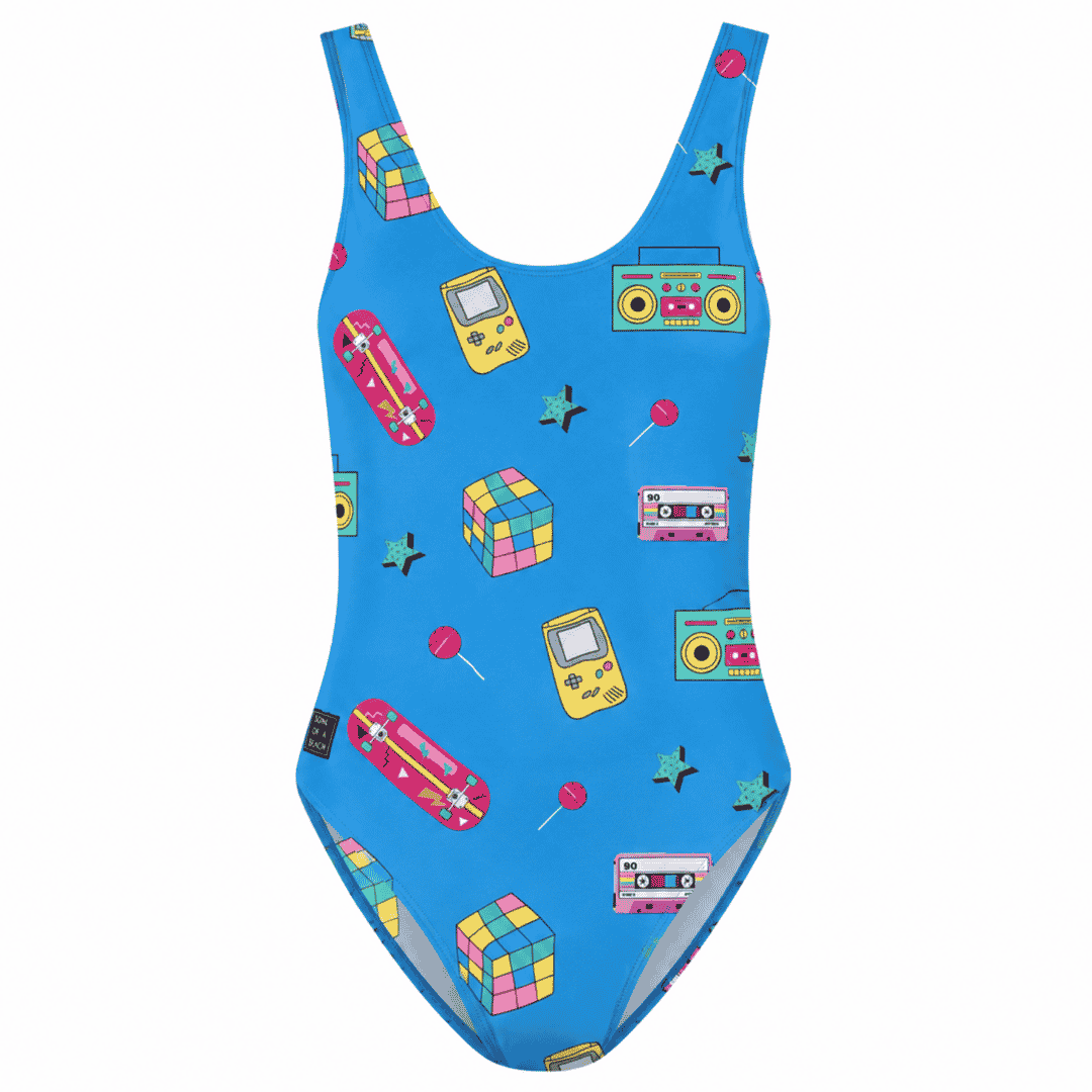 Retro, Blue, Women's Swimsuit