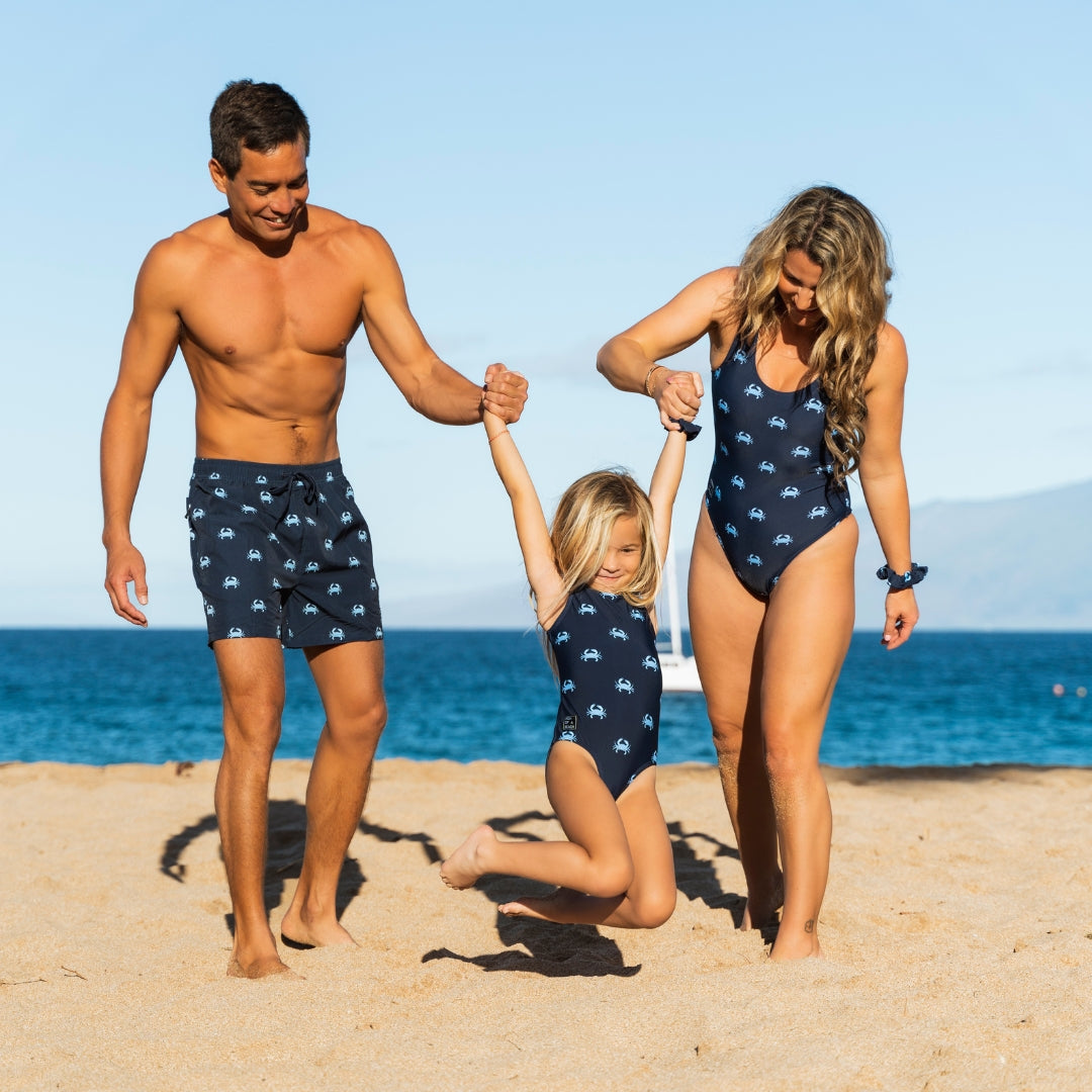 Crab, Blue, Father and daughter swimwear