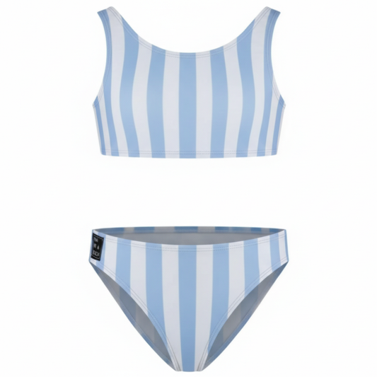 Faded-Striped, Light Blue, Girls swimsuit