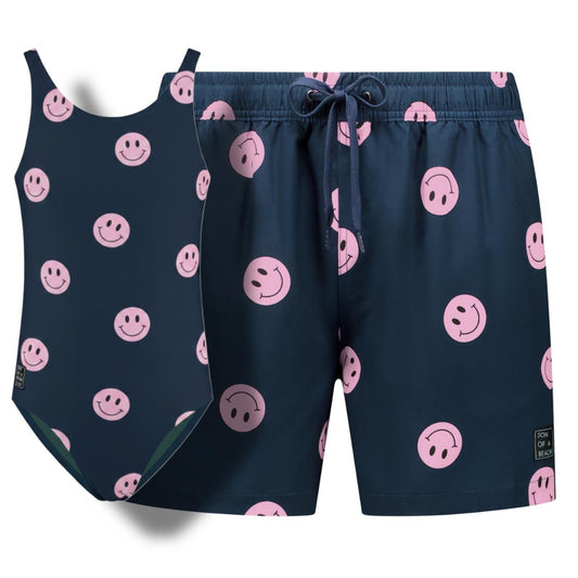 Smiley, Blue, Father and daughter swimwear