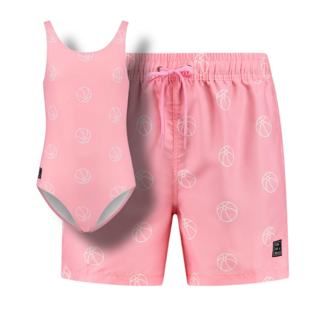 Beachball, Pink, Father and daughter swimwear