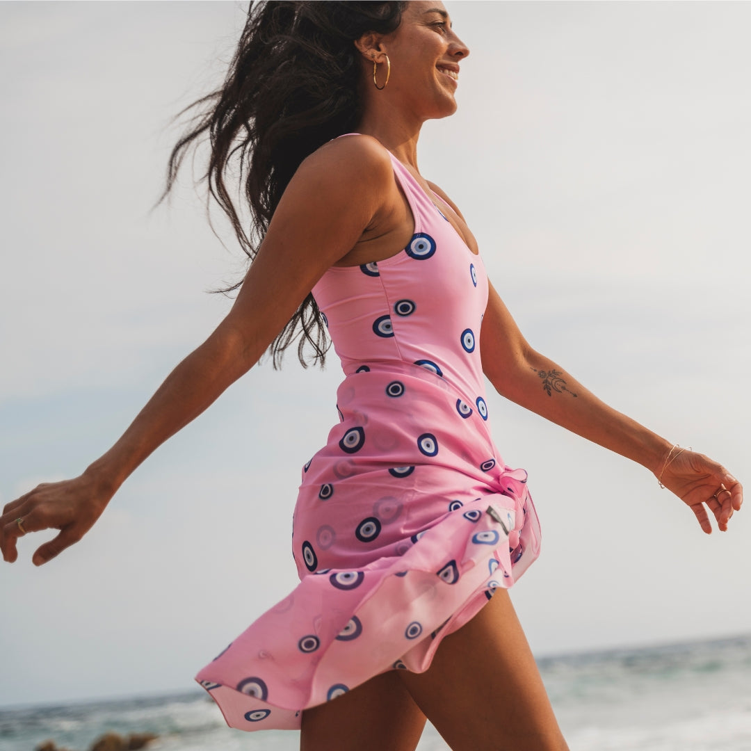 Eye, Pink, Mother and son swimsuit/swimming trunks